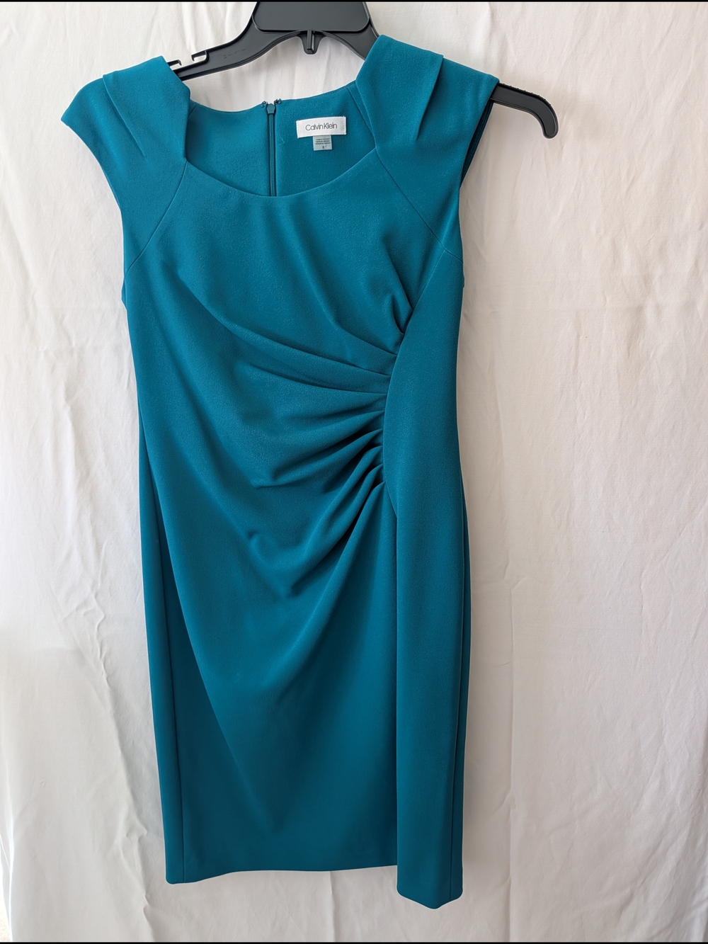 Calvin Klein Teal Midi Sheath Dress with Side Ruching